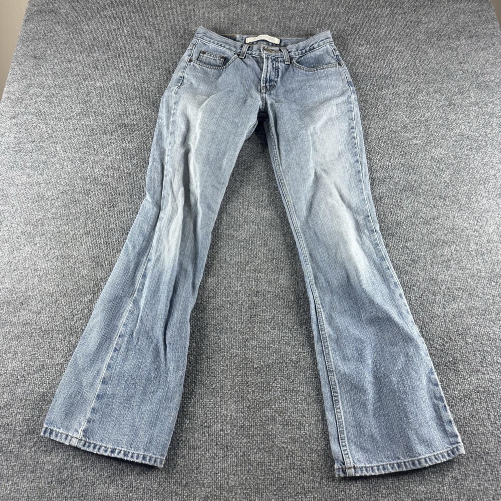 Express Jeans Womens 8 Blue Low Rise Flare Denim 5 Pocket Y2K Logo Pants